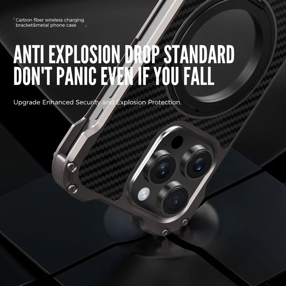 R-JUST RJ-51 For iPhone 16 Pro Case Compatible with MagSafe Kickstand PC + Aluminum Alloy Phone Cover - 5