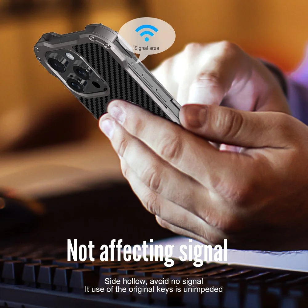 R-JUST RJ-51 For iPhone 16 Pro Max Case Compatible with MagSafe PC + Aluminum Alloy Hollow Cover - 5