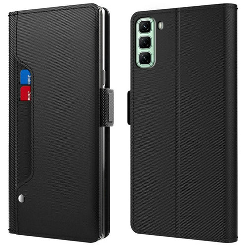 For Infinix Hot 50 4G Case Stand PU Leather Phone Cover Card Holder Mirror - Black - 1