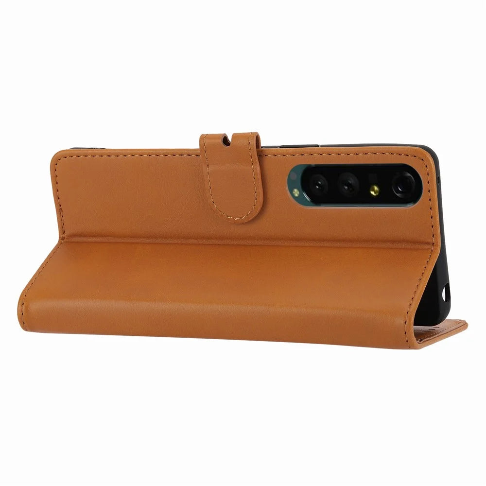 For Sony Xperia 5 IV 5G Case Happy Cat Pattern Imprinted Leather Wallet Phone Cover - Yellow - 4