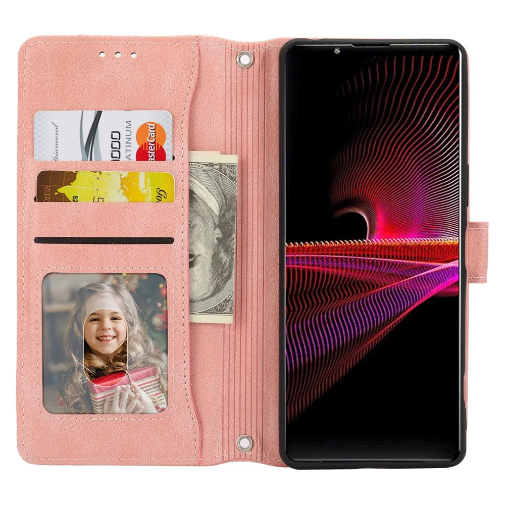 For Sony Xperia 5 IV 5G Case Zipper Pocket Leather Phone Cover with Crossbody Shoulder Strap - Pink - 2