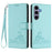 For Samsung Galaxy S25 Case with Strap RFID Blocking Leather Wallet Phone Cover Cat Mouse Pattern - Mint Green - 1