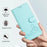 For Samsung Galaxy S25 Case with Strap RFID Blocking Leather Wallet Phone Cover Cat Mouse Pattern - Mint Green - 6