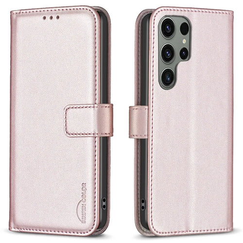 BINFEN COLOR BF17 For Samsung Galaxy S25 Ultra Case Wallet Folio Flip Leather Cover - Rose Gold - 1