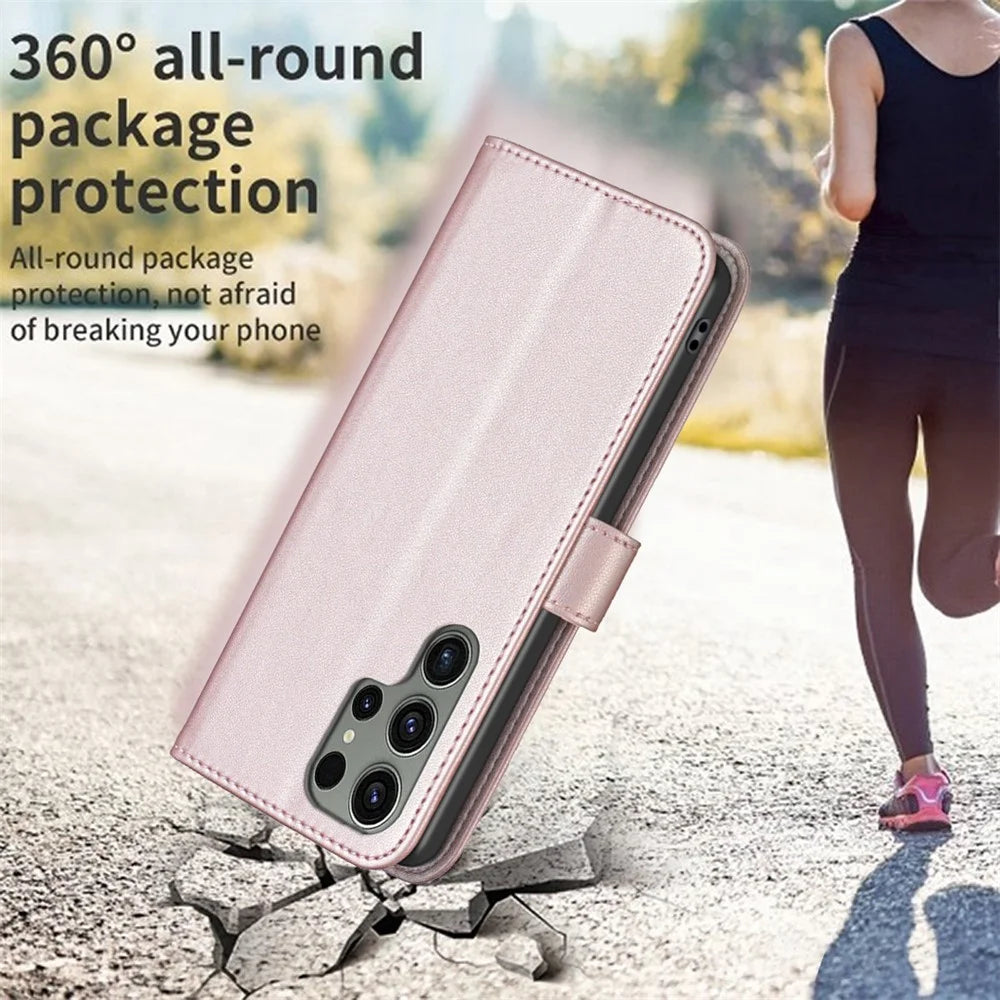 BINFEN COLOR BF17 For Samsung Galaxy S25 Ultra Case Wallet Folio Flip Leather Cover - Rose Gold - 5