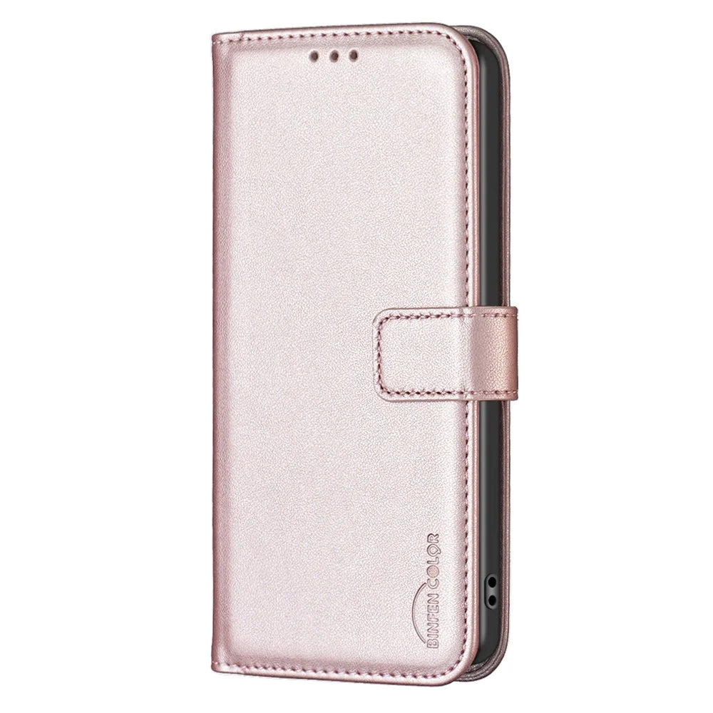 BINFEN COLOR BF17 For Samsung Galaxy S25 Ultra Case Wallet Folio Flip Leather Cover - Rose Gold - 7