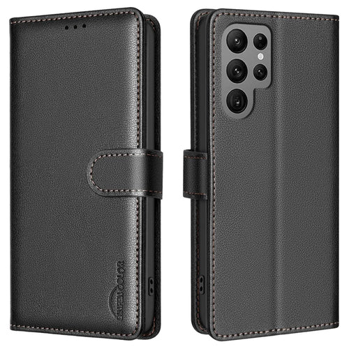 BINFEN COLOR BF32 For Samsung Galaxy S25 Ultra Leather Case Wallet RFID Blocking Phone Cover - Black - 1