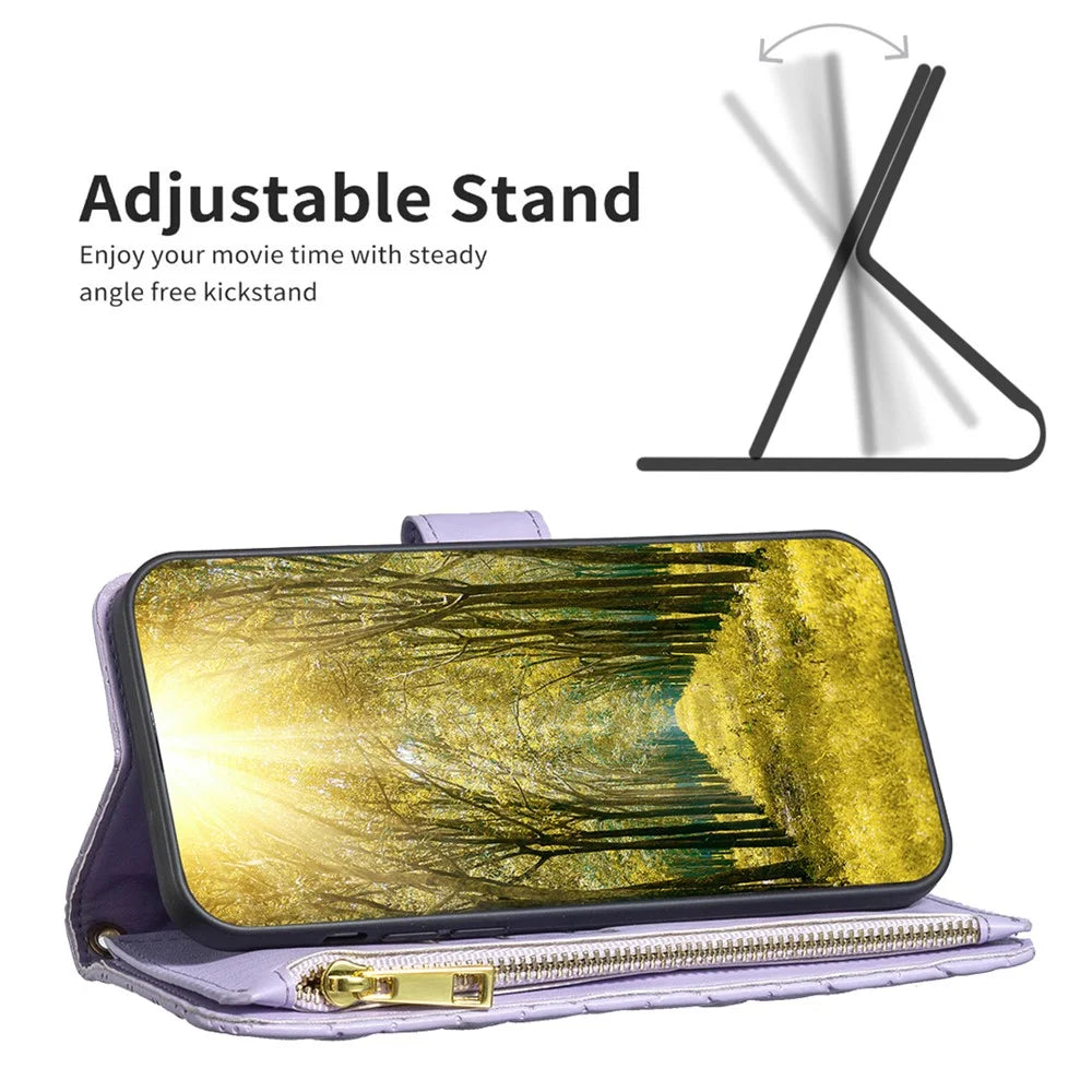 BINFEN COLOR BF Style-15 For Samsung Galaxy S25 Ultra Leather Case Zipper Pocket Rhombus Phone Cover - Purple - 2