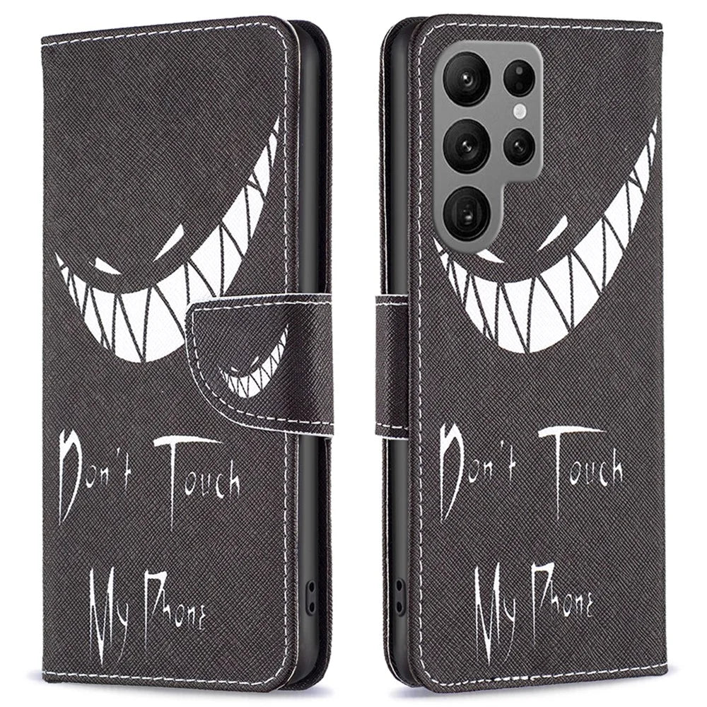 For Samsung Galaxy S25 Ultra Wallet Case Pattern Print Phone Leather Cover - Don't Touch My Phone - 1