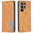 For Samsung Galaxy S25 Ultra Case Card Slots Geometry Imprint Leather Phone Cover - Yellow - 1