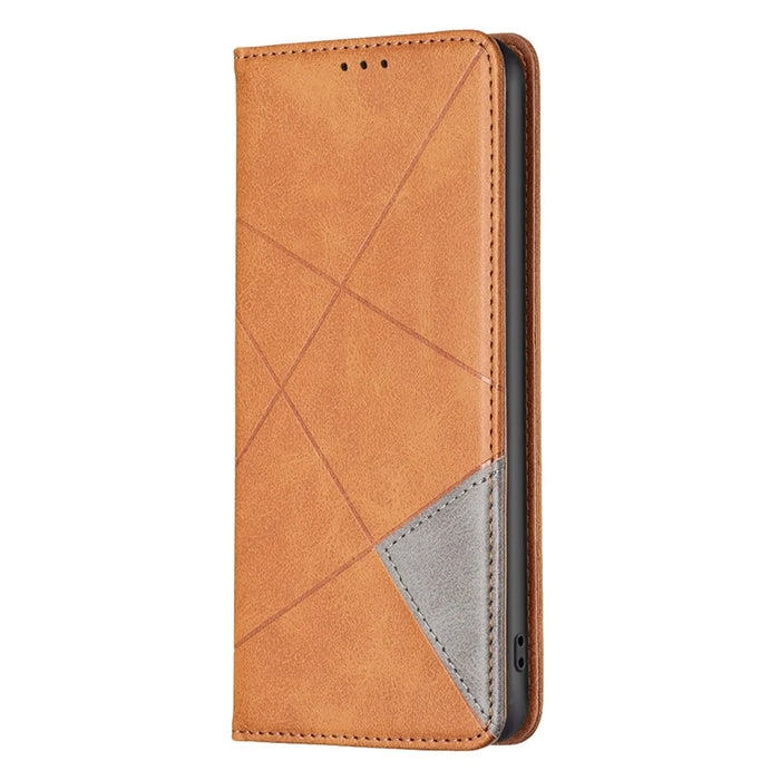 For Samsung Galaxy S25 Ultra Case Card Slots Geometry Imprint Leather Phone Cover - Yellow - 5