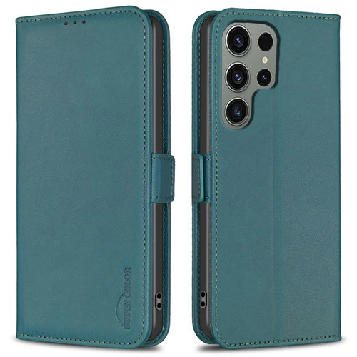 BINFEN COLOR BF31 For Samsung Galaxy S25 Ultra Case with Wallet Stand PU Leather Flip Phone Cover - Green - 1