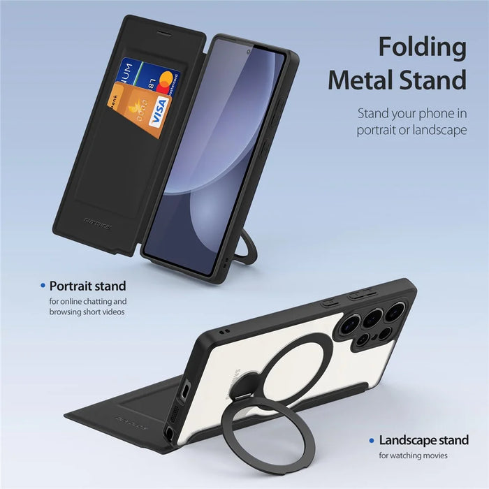 DUX DUCIS Skin X Pro Series For Samsung Galaxy S25 Ultra Leather Case Rotary Kickstand Cover Magnetic Case - Black - 5