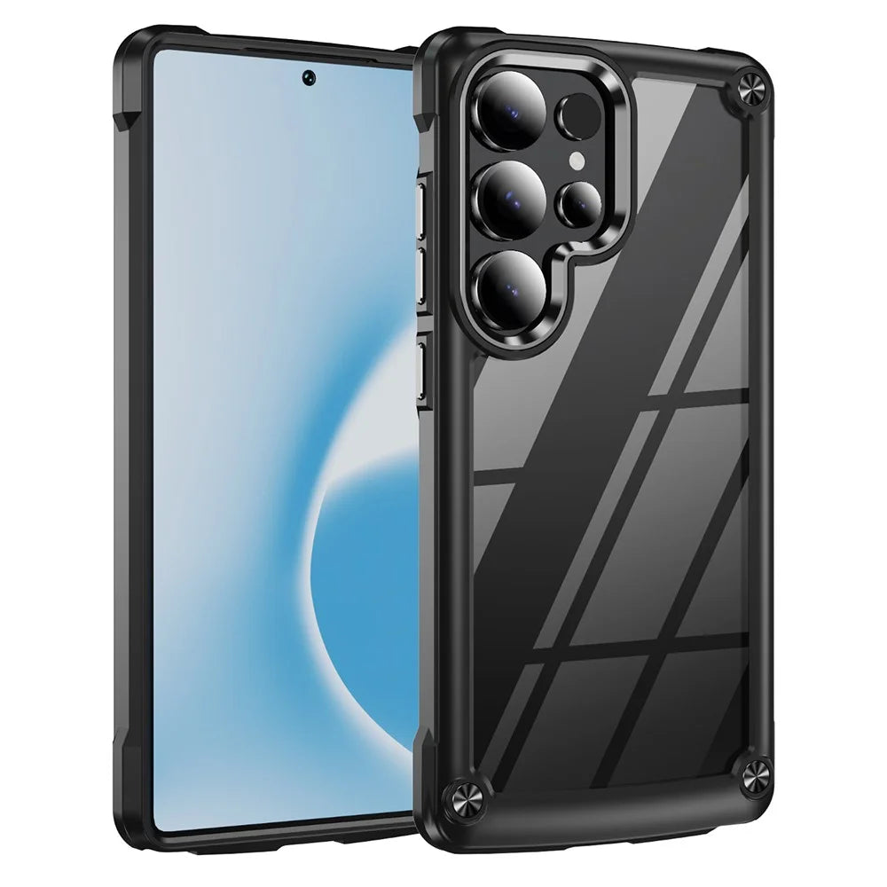 For Samsung Galaxy S25 Ultra Case Anti-Drop Alloy Lens Frame PC+TPU Phone Cover - Black - 1