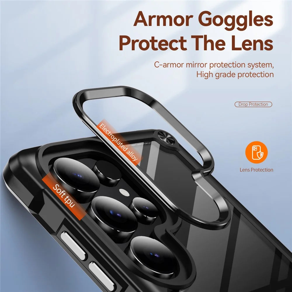 For Samsung Galaxy S25 Ultra Case Anti-Drop Alloy Lens Frame PC+TPU Phone Cover - Black - 4
