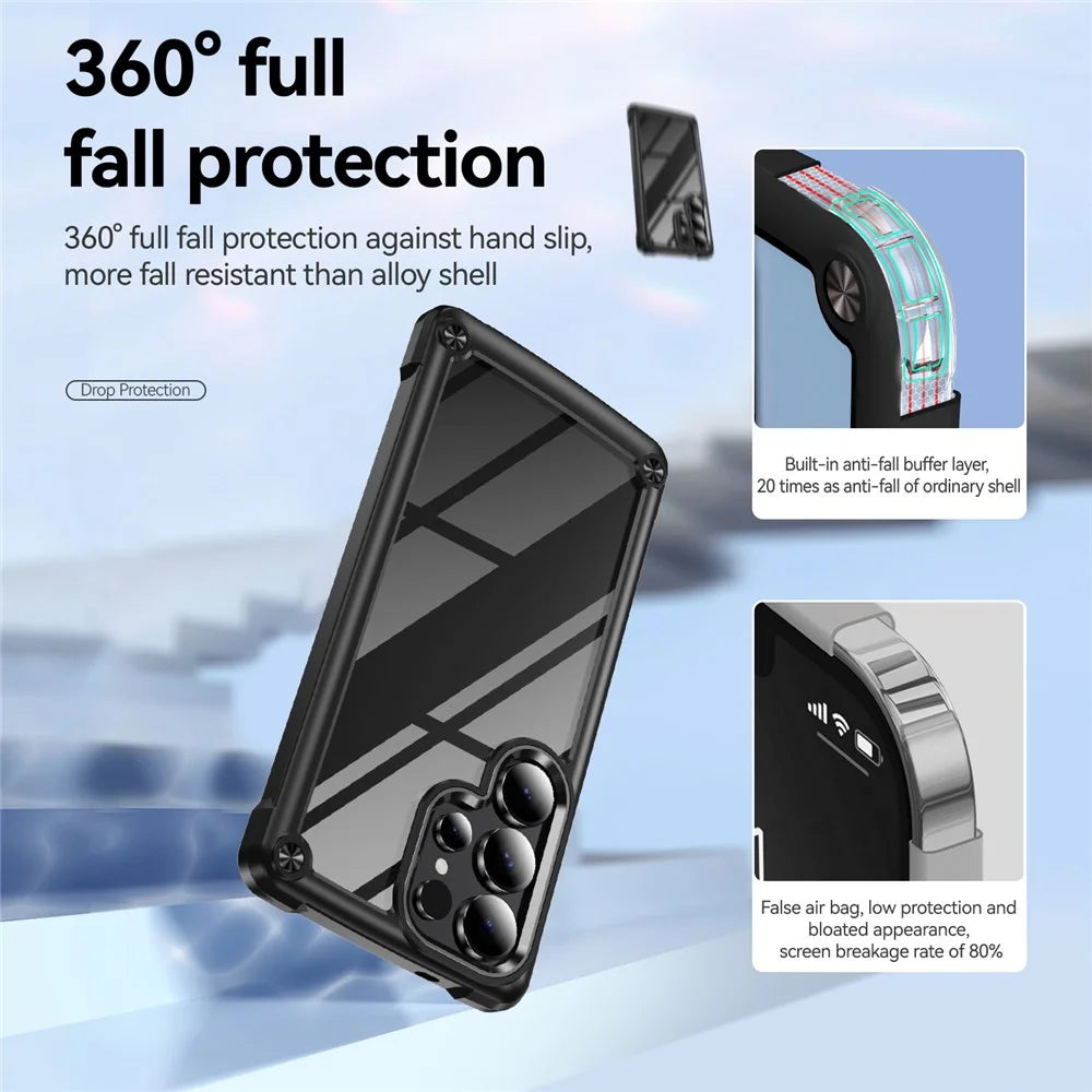 For Samsung Galaxy S25 Ultra Case Anti-Drop Alloy Lens Frame PC+TPU Phone Cover - Black - 5