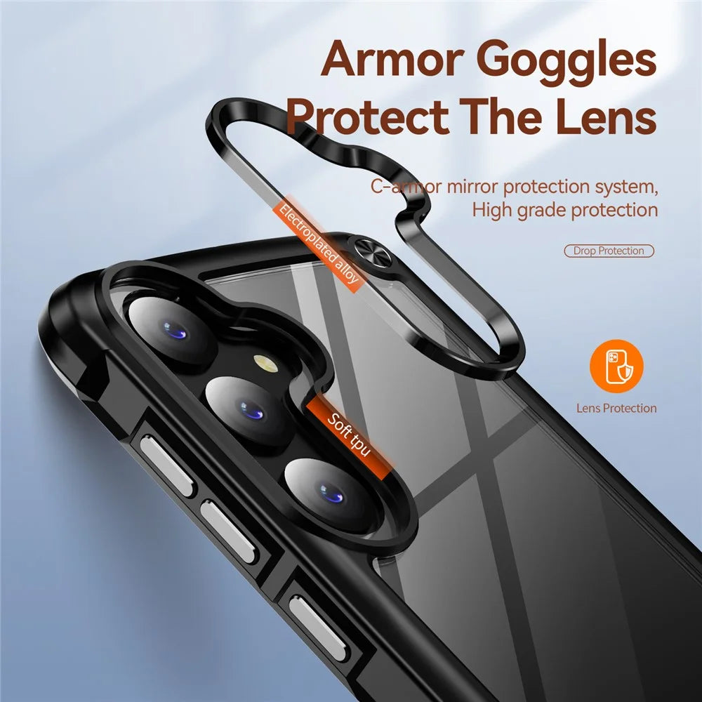 For Samsung Galaxy S25 Case Anti-Drop Alloy Lens Frame PC+TPU Phone Cover - Black - 6