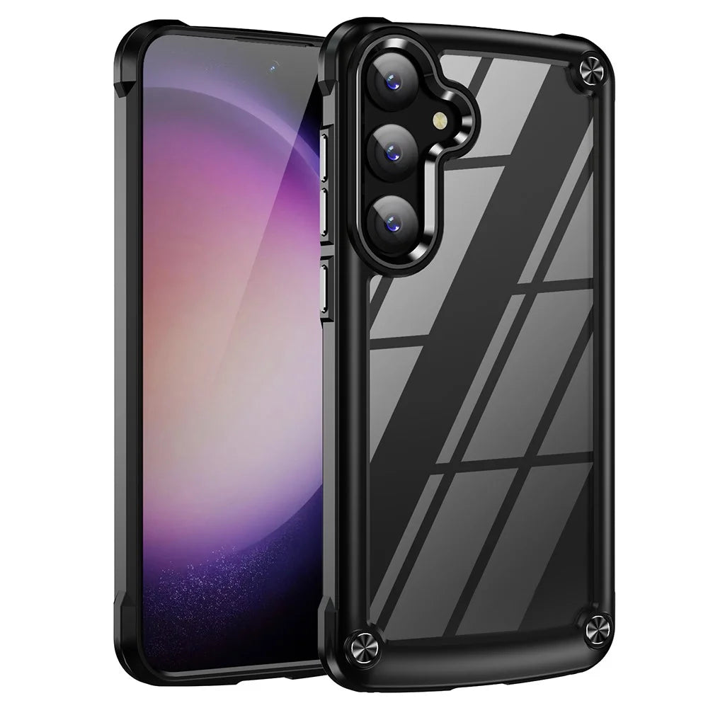For Samsung Galaxy S25+ Case Anti-Drop Alloy Lens Frame PC+TPU Phone Cover - Black - 1