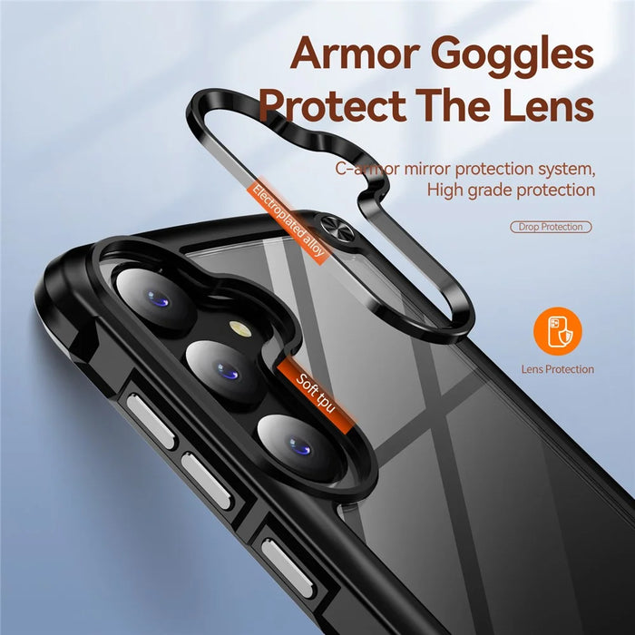 For Samsung Galaxy S25+ Case Anti-Drop Alloy Lens Frame PC+TPU Phone Cover - Black - 6