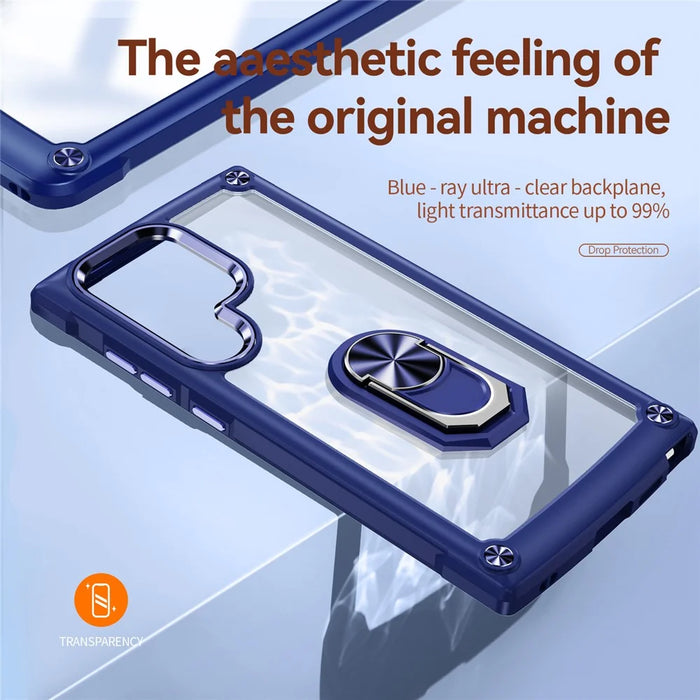 For Samsung Galaxy S25 Ultra Case Alloy Lens Frame PC + TPU Kickstand Phone Back Cover - Blue - 2