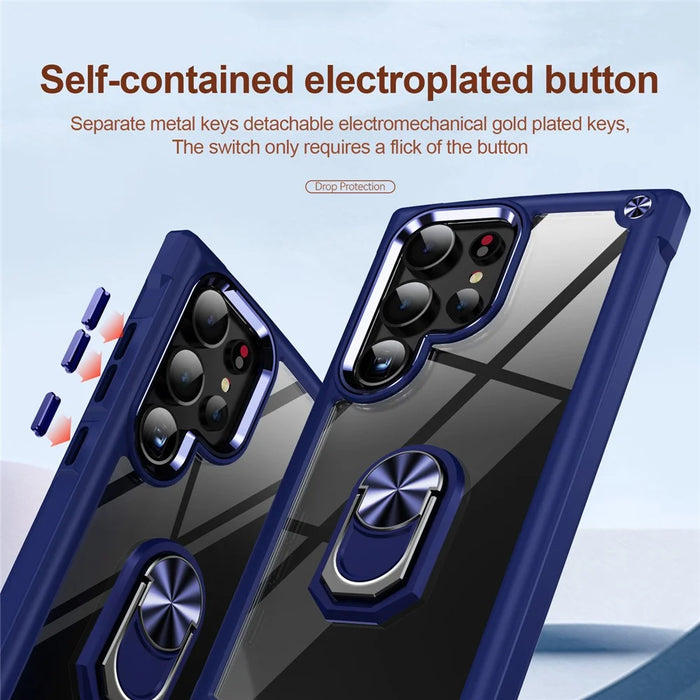 For Samsung Galaxy S25 Ultra Case Alloy Lens Frame PC + TPU Kickstand Phone Back Cover - Blue - 5
