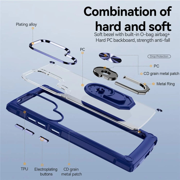 For Samsung Galaxy S25 Ultra Case Alloy Lens Frame PC + TPU Kickstand Phone Back Cover - Blue - 7