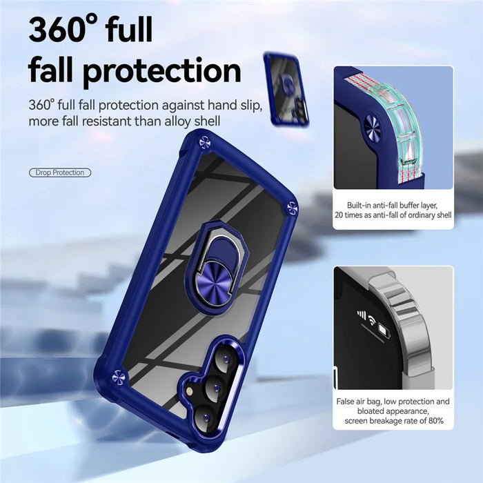 For Samsung Galaxy S25 Case Alloy Lens Frame PC + TPU Kickstand Phone Back Cover - Blue - 4