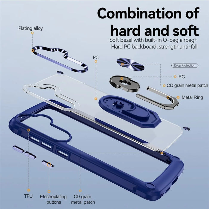 For Samsung Galaxy S25 Case Alloy Lens Frame PC + TPU Kickstand Phone Back Cover - Blue - 7