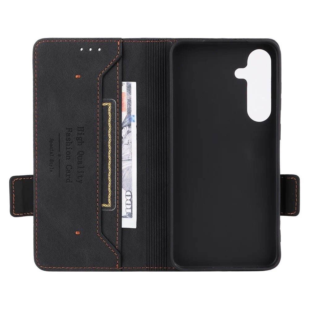 For Samsung Galaxy S25+ Case Leather Wallet Flip Phone Cover with Hardware Decor - Black - 2