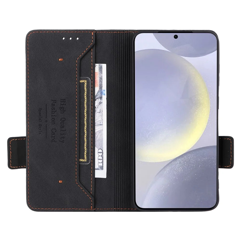 For Samsung Galaxy S25+ Case Leather Wallet Flip Phone Cover with Hardware Decor - Black - 3