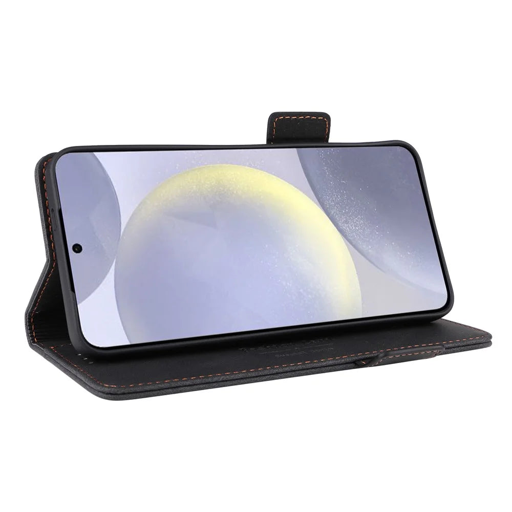 For Samsung Galaxy S25+ Case Leather Wallet Flip Phone Cover with Hardware Decor - Black - 4