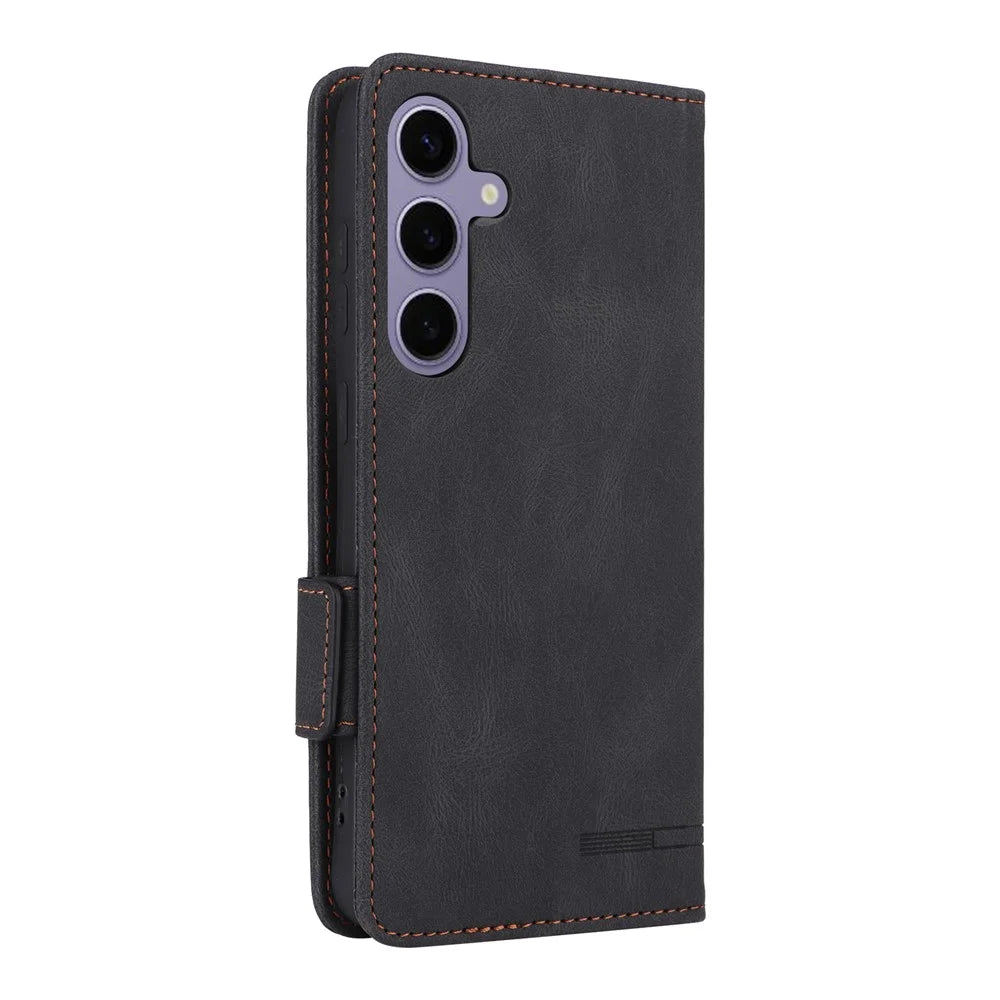 For Samsung Galaxy S25+ Case Leather Wallet Flip Phone Cover with Hardware Decor - Black - 7