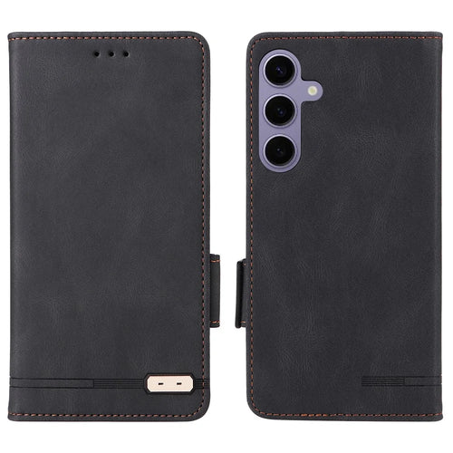 For Samsung Galaxy S25 Case Leather Wallet Flip Phone Cover with Hardware Decor - Black - 1