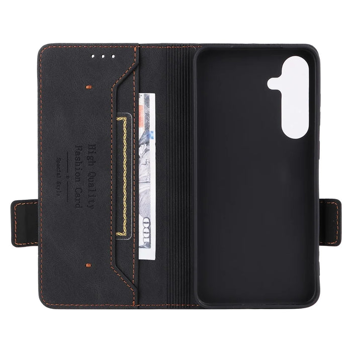 For Samsung Galaxy S25 Case Leather Wallet Flip Phone Cover with Hardware Decor - Black - 2