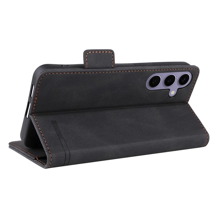 For Samsung Galaxy S25 Case Leather Wallet Flip Phone Cover with Hardware Decor - Black - 5