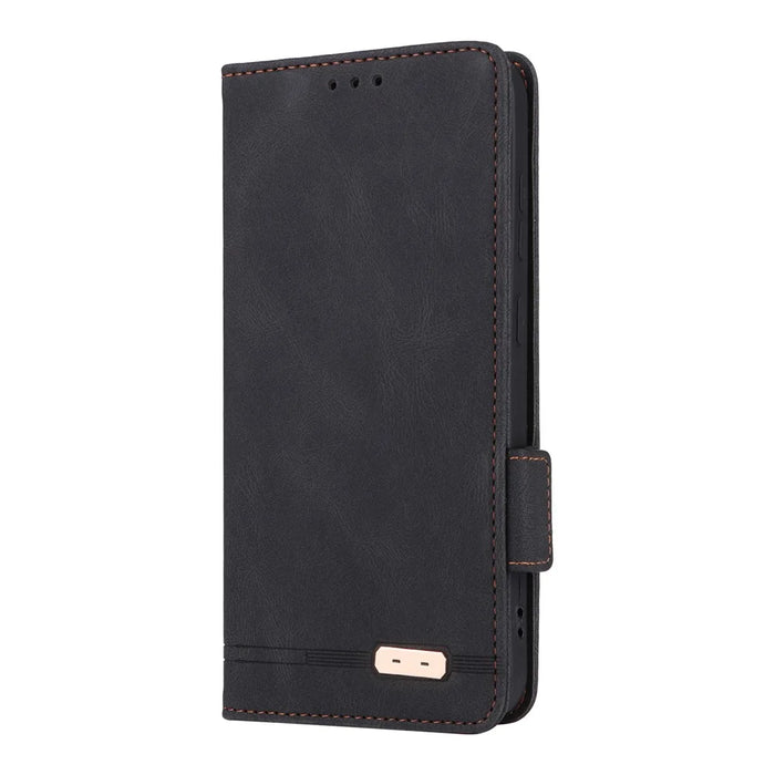 For Samsung Galaxy S25 Case Leather Wallet Flip Phone Cover with Hardware Decor - Black - 6