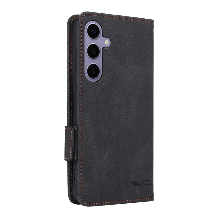 For Samsung Galaxy S25 Case Leather Wallet Flip Phone Cover with Hardware Decor - Black - 7