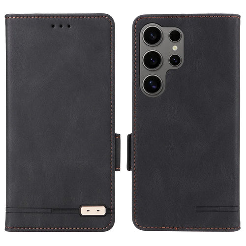 For Samsung Galaxy S25 Ultra Case Leather Wallet Flip Phone Cover with Hardware Decor - Black - 1