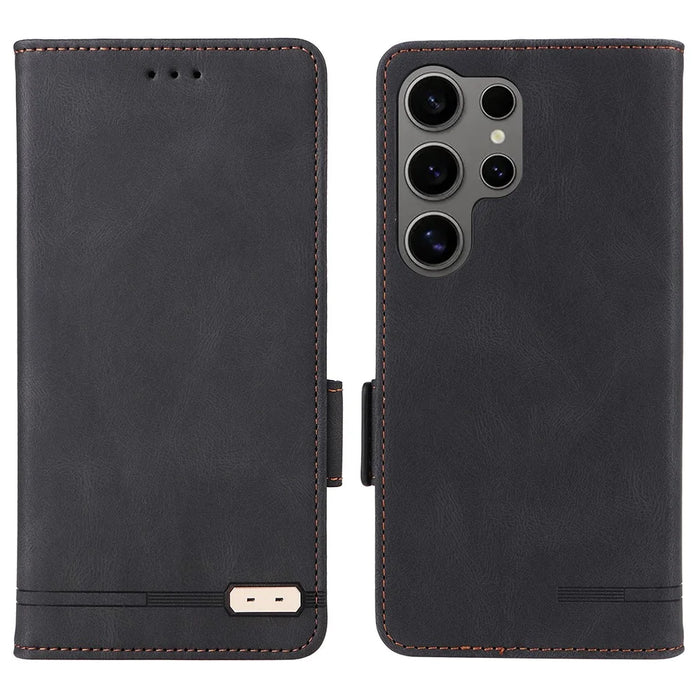 For Samsung Galaxy S25 Ultra Case Leather Wallet Flip Phone Cover with Hardware Decor - Black - 1