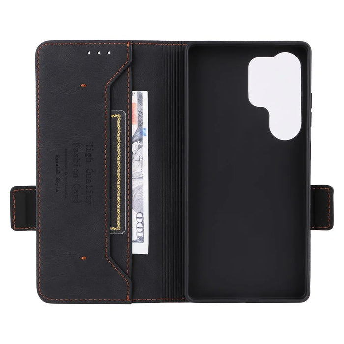 For Samsung Galaxy S25 Ultra Case Leather Wallet Flip Phone Cover with Hardware Decor - Black - 2