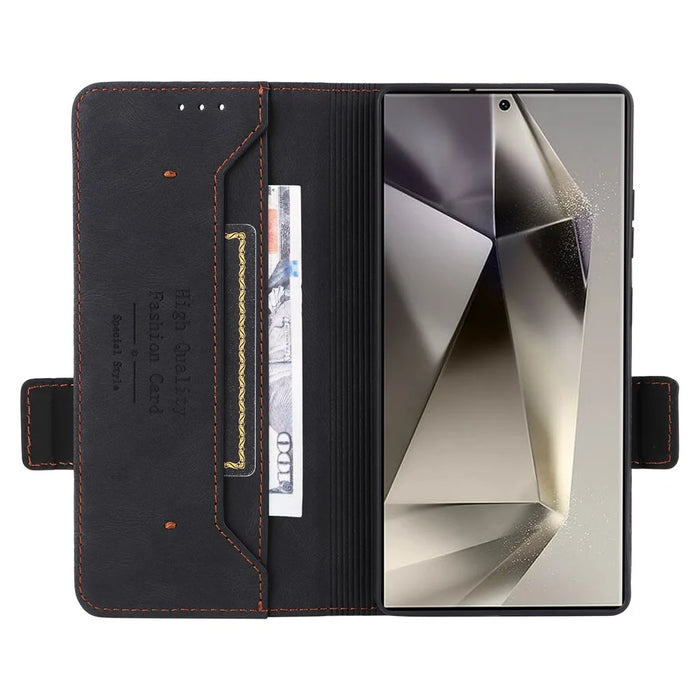 For Samsung Galaxy S25 Ultra Case Leather Wallet Flip Phone Cover with Hardware Decor - Black - 3