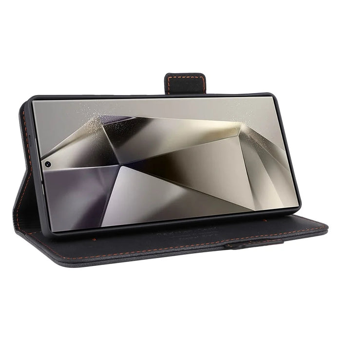 For Samsung Galaxy S25 Ultra Case Leather Wallet Flip Phone Cover with Hardware Decor - Black - 4