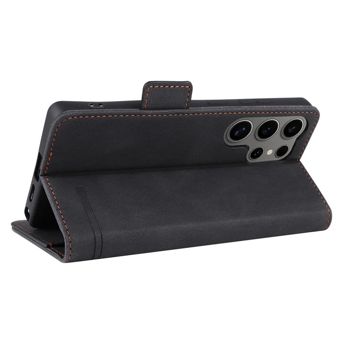 For Samsung Galaxy S25 Ultra Case Leather Wallet Flip Phone Cover with Hardware Decor - Black - 5