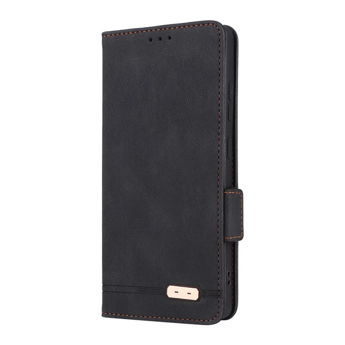 For Samsung Galaxy S25 Ultra Case Leather Wallet Flip Phone Cover with Hardware Decor - Black - 6