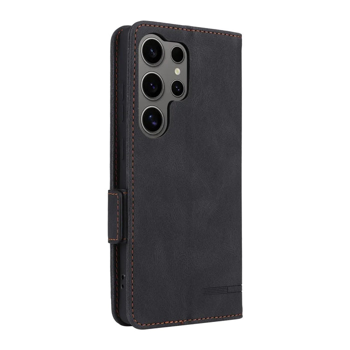 For Samsung Galaxy S25 Ultra Case Leather Wallet Flip Phone Cover with Hardware Decor - Black - 7