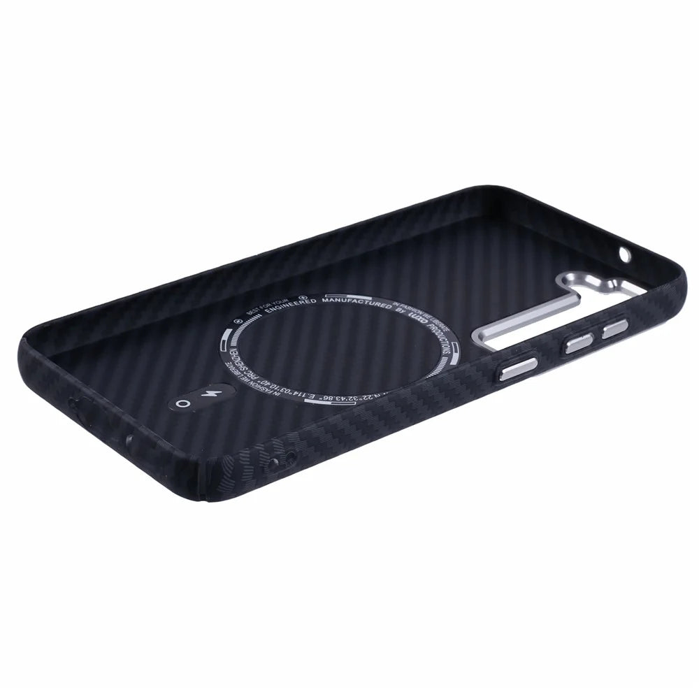 For Samsung Galaxy S23 Case Magnetic Case Carbon Fiber Texture Water-Transfer PC Phone Cover - Black - 5