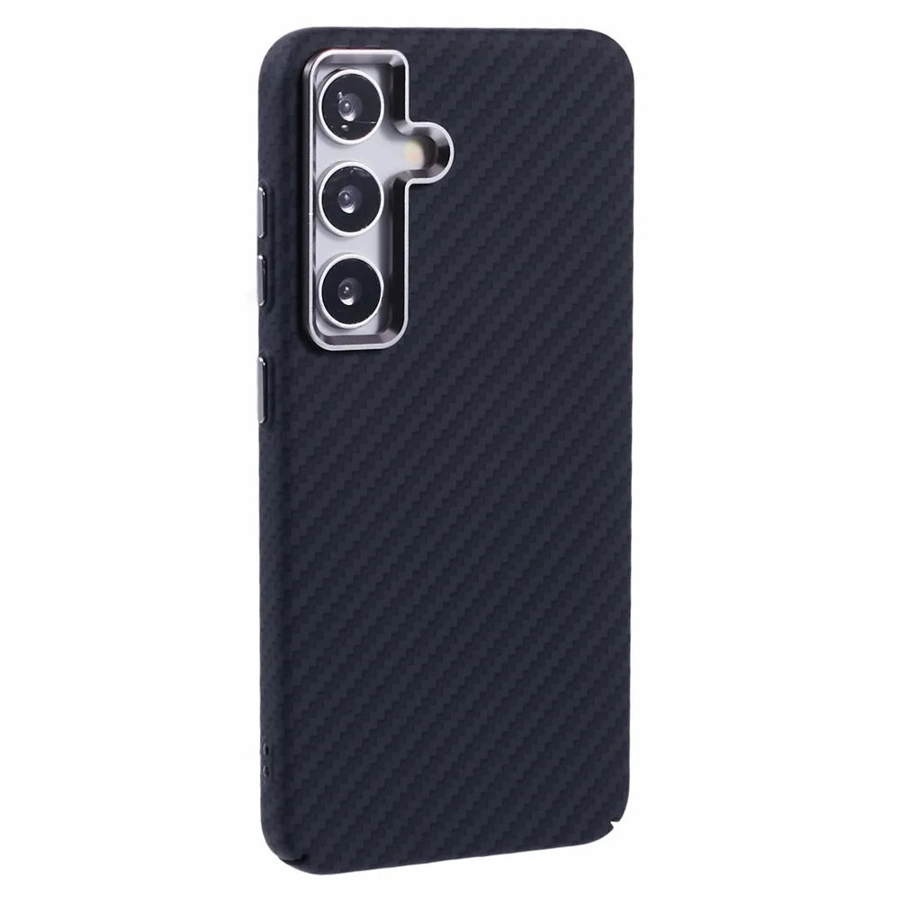 For Samsung Galaxy S24 Magnetic Case Carbon Fiber Texture Water-Transfer PC Phone Cover - Black - 1