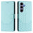 For Samsung Galaxy S25 Case Imprinted Honeycomb RFID Blocking Leather Phone Cover with Strap - Mint Green - 2
