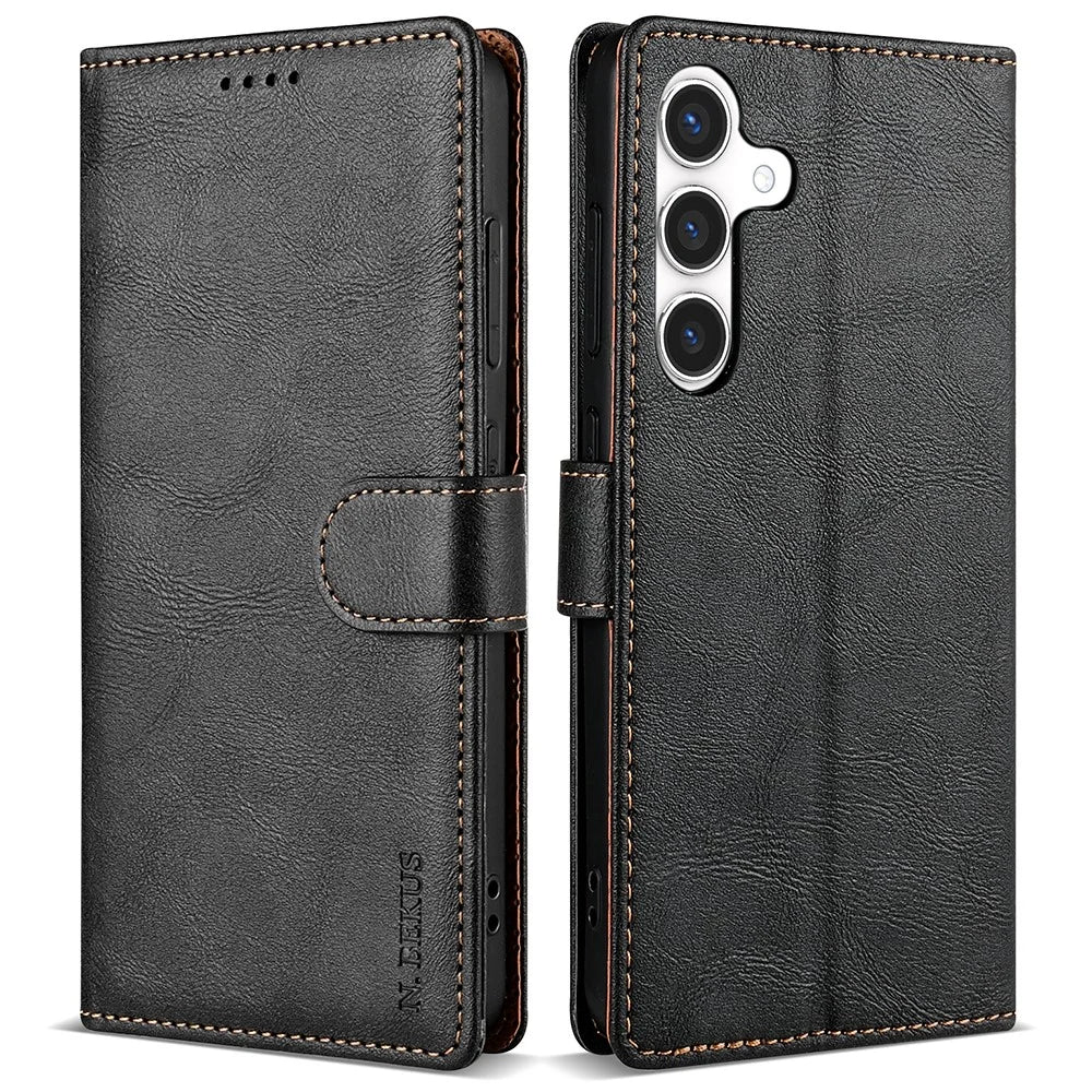 N.BEKUS CSJ-001 For Samsung Galaxy S24 FE Stand Case PU Leather Wallet Phone Cover - Black - 1