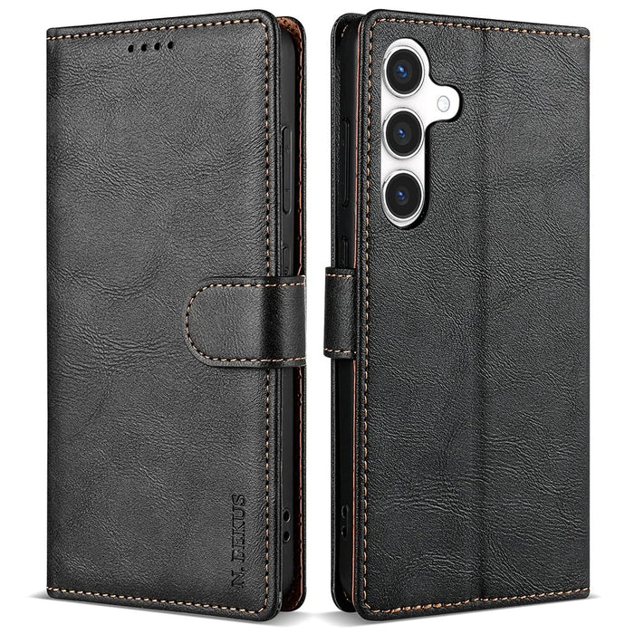 N.BEKUS CSJ-001 For Samsung Galaxy S24 FE Stand Case PU Leather Wallet Phone Cover - Black - 1